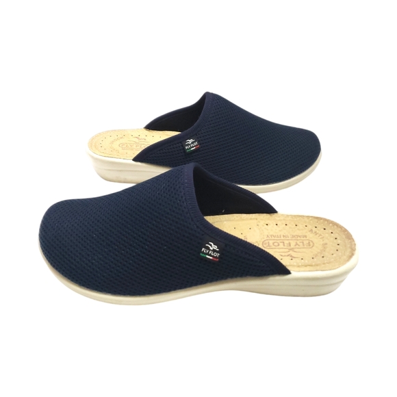 Fly Flot Blue Fabric Mule Clogs Shoes Slip On Comfort Size 40 - Picture 2 of 10